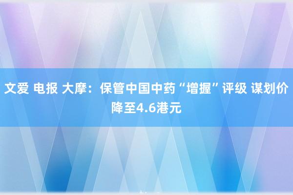 文爱 电报 大摩：保管中国中药“增握”评级 谋划价降至4.6港元