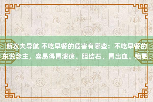 新农夫导航 不吃早餐的危害有哪些：不吃早餐的东说念主，容易得