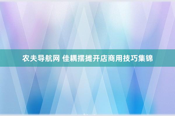 农夫导航网 佳耦摆摊开店商用技巧集锦